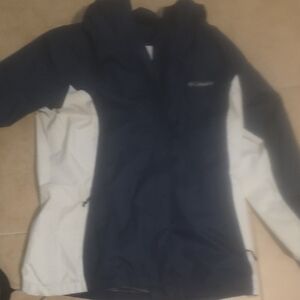Womens Columbian Navy and White Rain Coat.perfect For Windy Cool Days Size Large